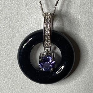Tanzanite and Black Jade Pendant Necklace 18”